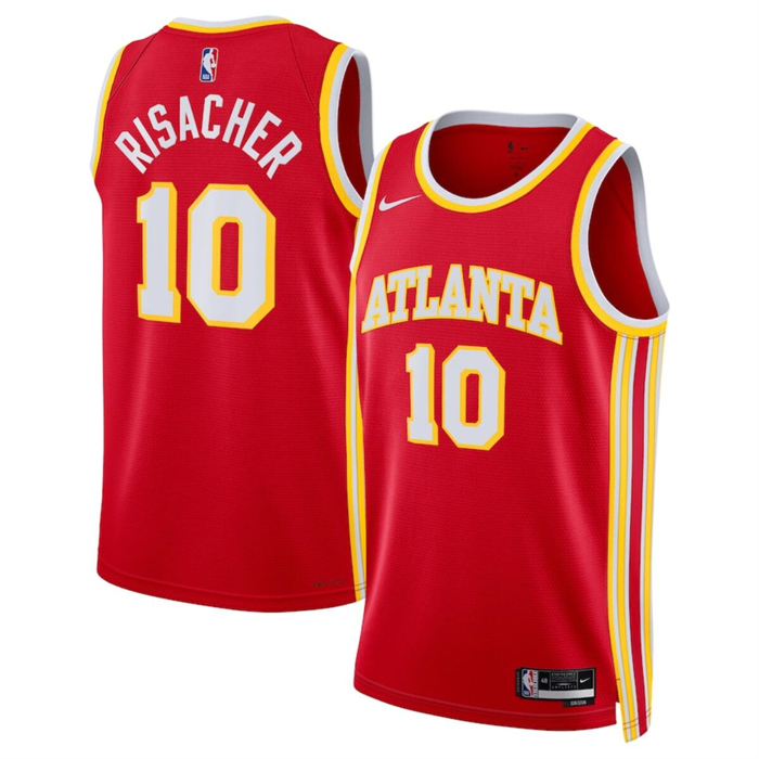 Men's Atlanta Hawks #10 Zaccharie Risacher Red 2024 Draft Icon Edition Stitched Jersey